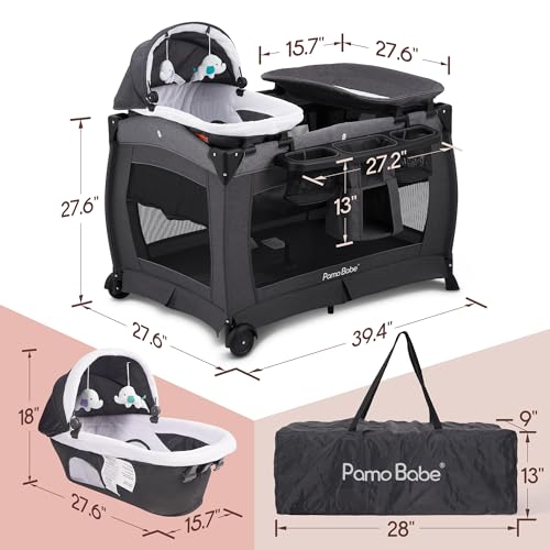 Grey Foldable Playpen with Bassinet, Mattress, Changing Table K274712