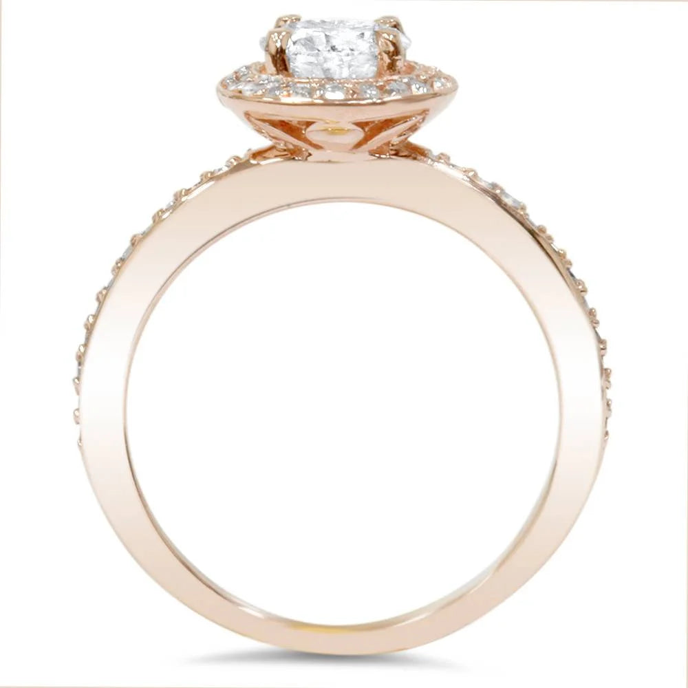 1ct Cushion Halo Diamond Engagement Ring 14K Rose Gold H201