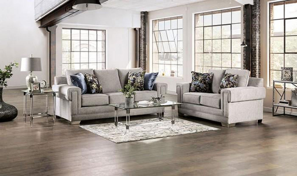Light Gray Chenille Sofa and Loveseat B32769
