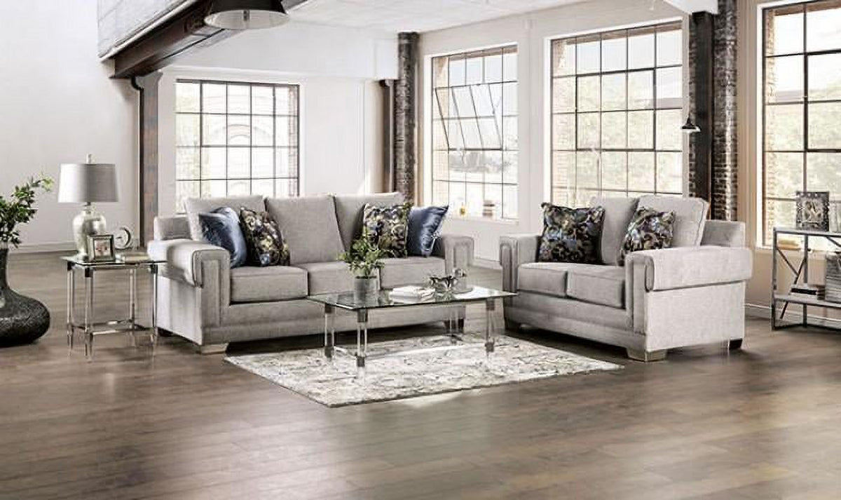Light Gray Chenille Sofa and Loveseat B32769
