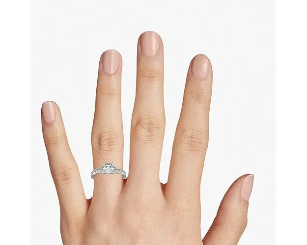 14K White Gold Solitaire Ring with Accents O50036