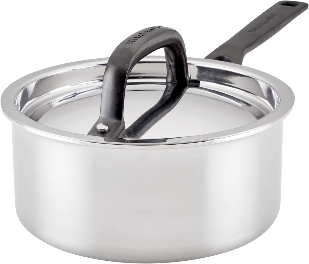 5-Ply Clad Polished Stainless Steel Saucepan with Lid, 3 Quart W976274