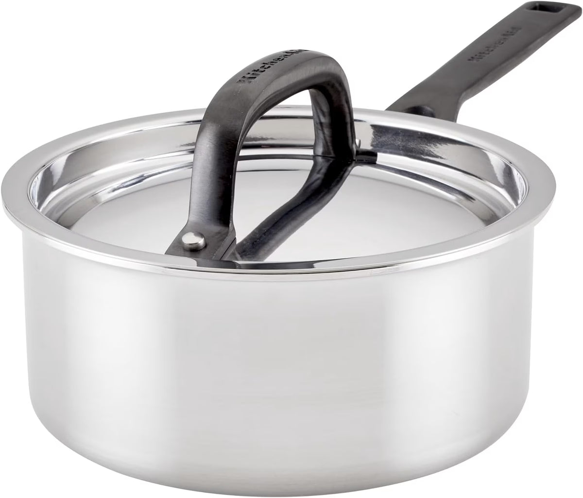 5-Ply Clad Polished Stainless Steel Saucepan with Lid, 3 Quart W976274