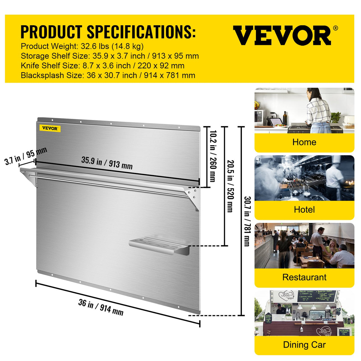 36 x 30.7 in. Stainless Steel Range Backsplash with Shelf Q22280