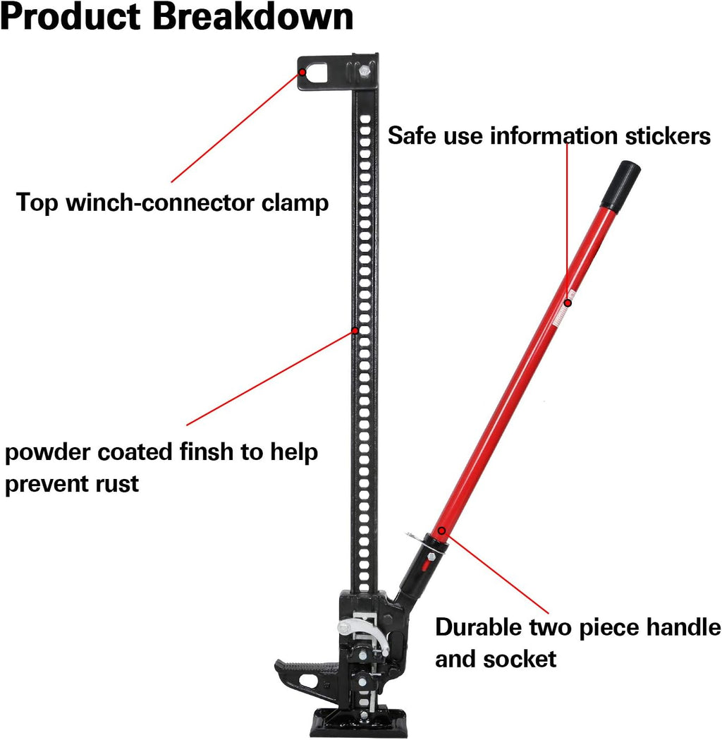 Farm Jack 48 High Lift Jack 3 Tons Capacity Cast Steel Black N9464