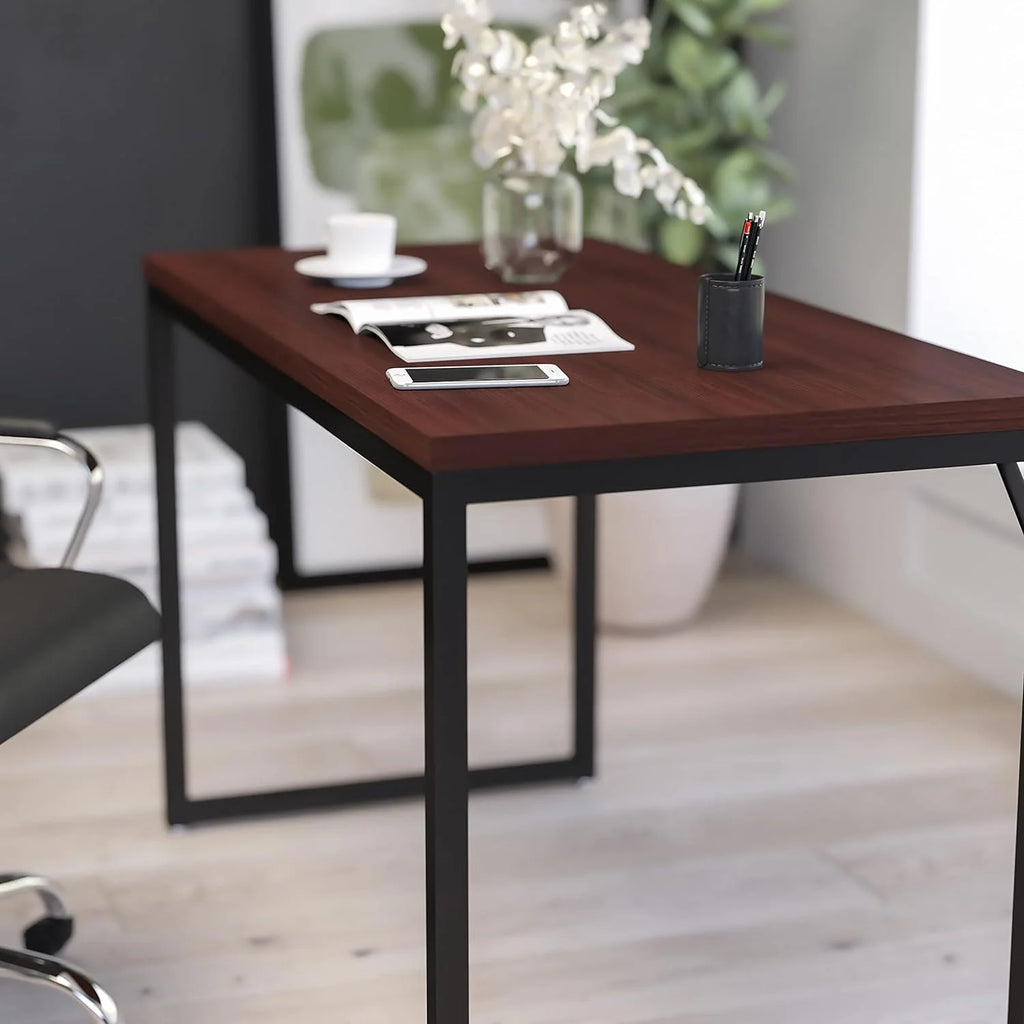 47 Inch Computer Desk with Red Mahogany Wood Grain Finish D1808