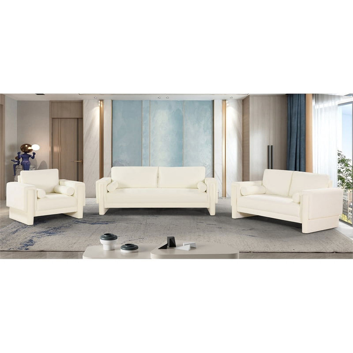 Cream Chenille Fabric Loveseat J565
