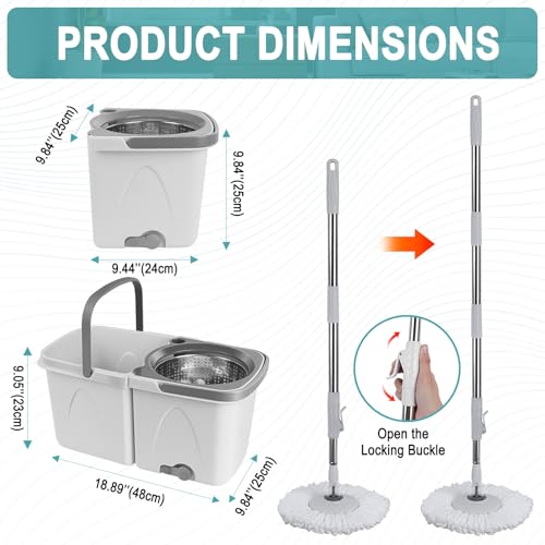 Spin Mop and Bucket with Wringer Set, 4 Reusable Microfiber Mop Pads Q2622