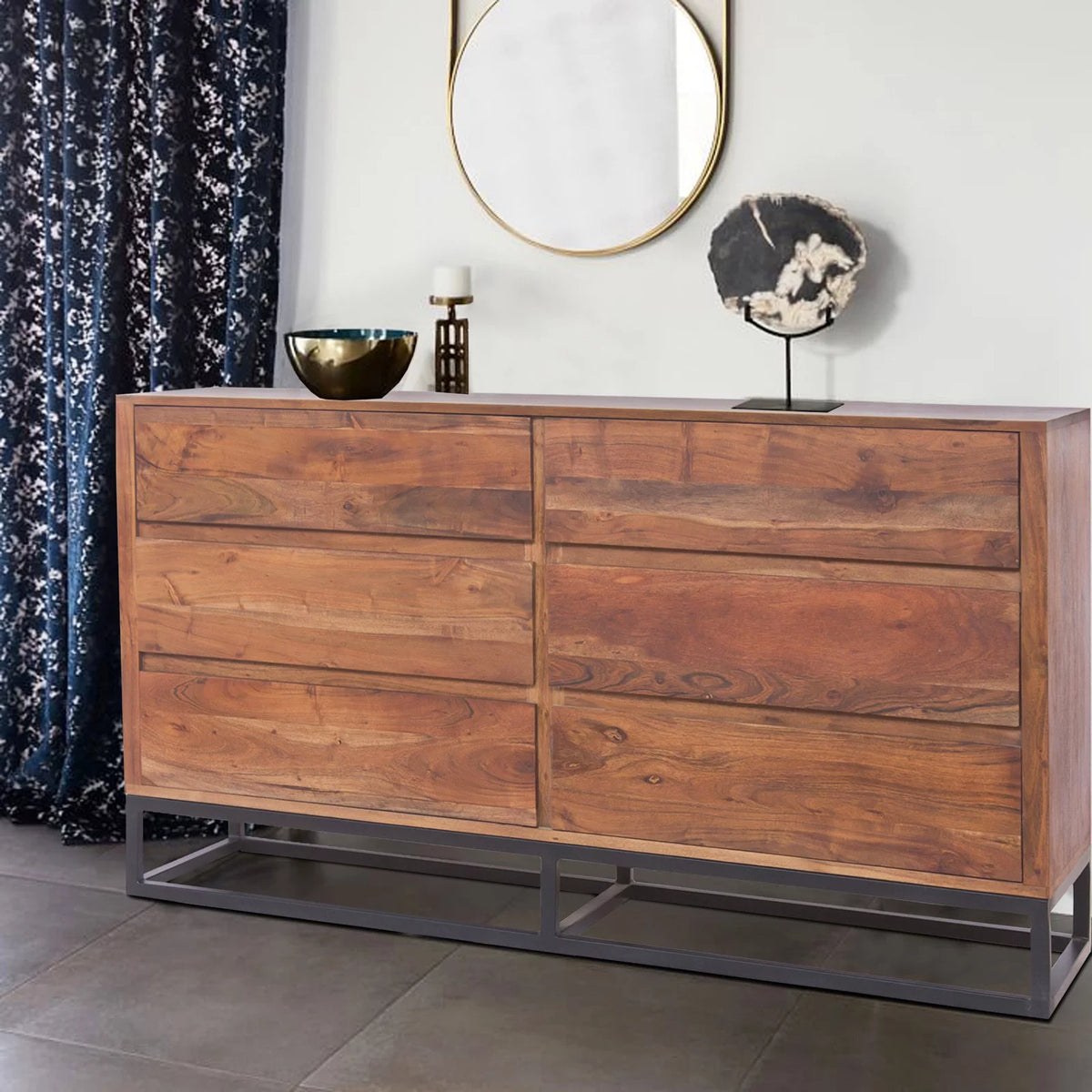 Acacia Wood Dresser or Display Unit Walnut Brown & Black V735241