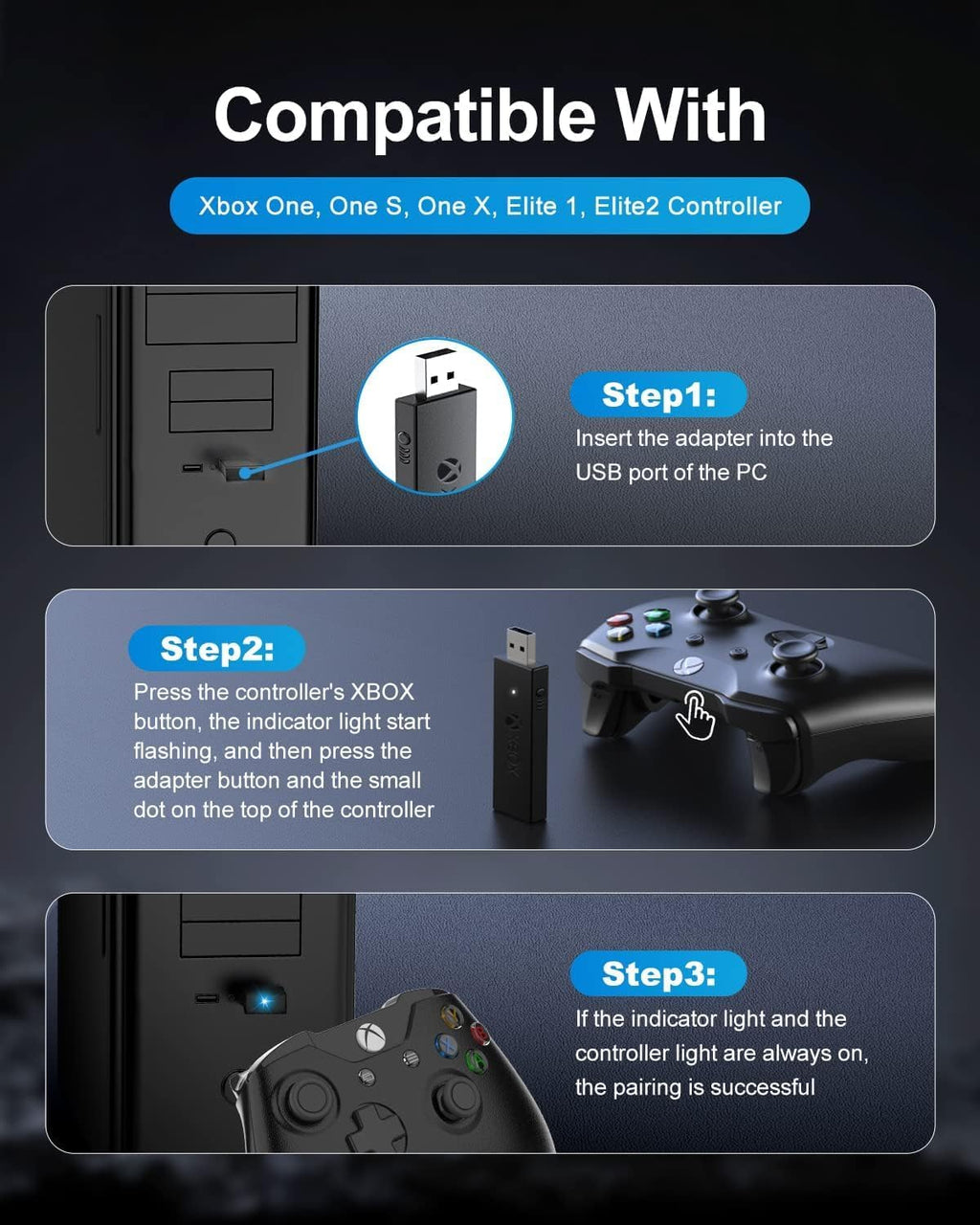 Black Wireless Adapter for Xbox One Controller Z9747