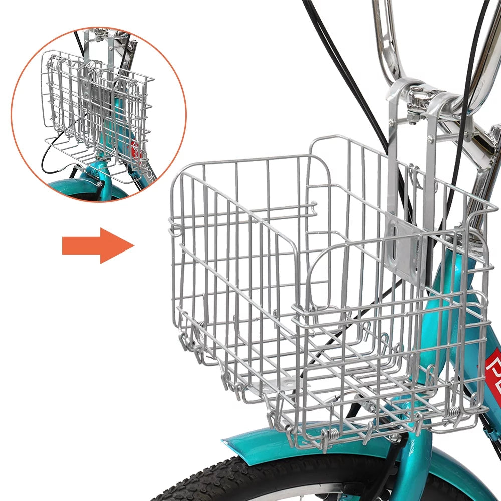 Adult Trike 7 Speed 24/26 Inch Three-Wheeled Cruiser Bike with Folding Front & Rear Basket Adjustable Height Seat L38390
