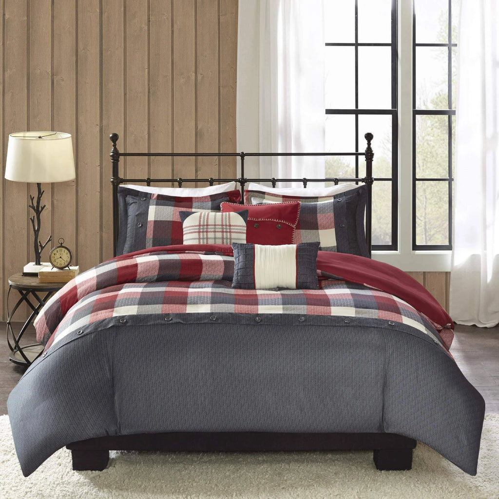 6 Piece Herringbone Duvet Cover Set Red King/Cal King R994459