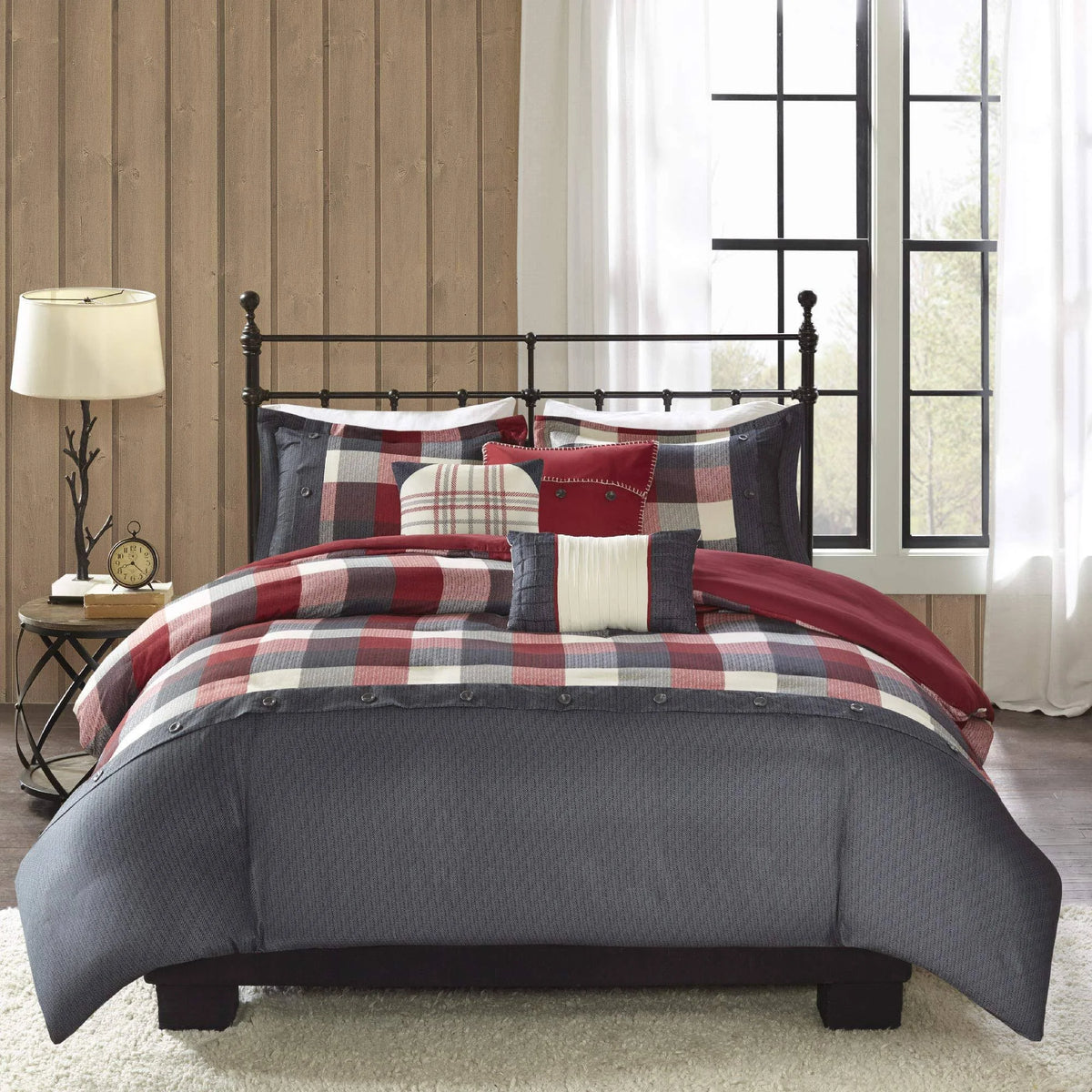 6 Piece Herringbone Duvet Cover Set Red King/Cal King R994459