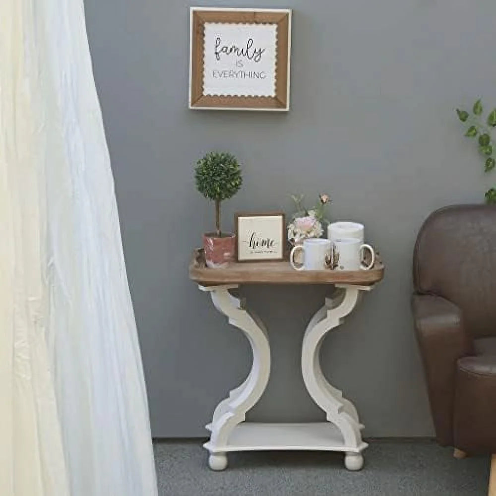 Farmhouse Wood Accent Table with Tray Top C651