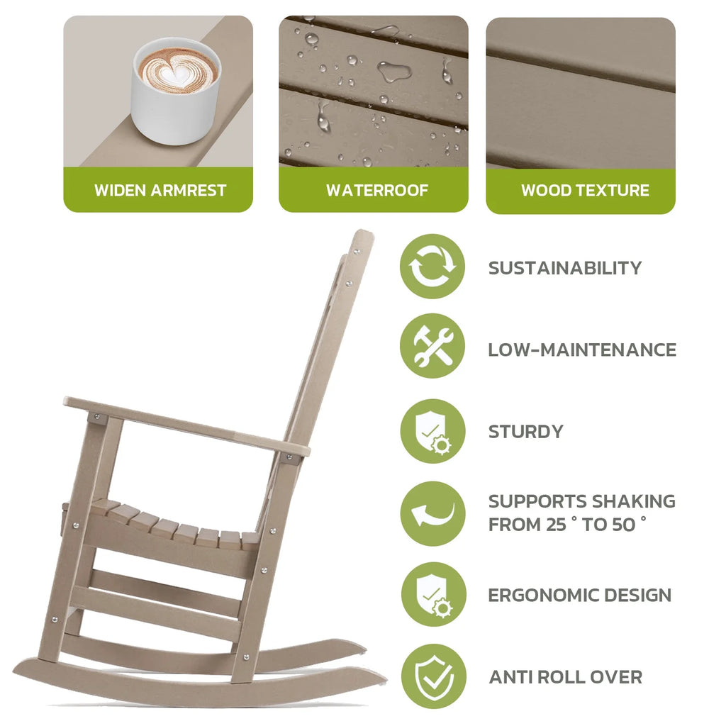 All Weather Resistant Poly Lumber Outdoor Rocking Chair with High Back I7857