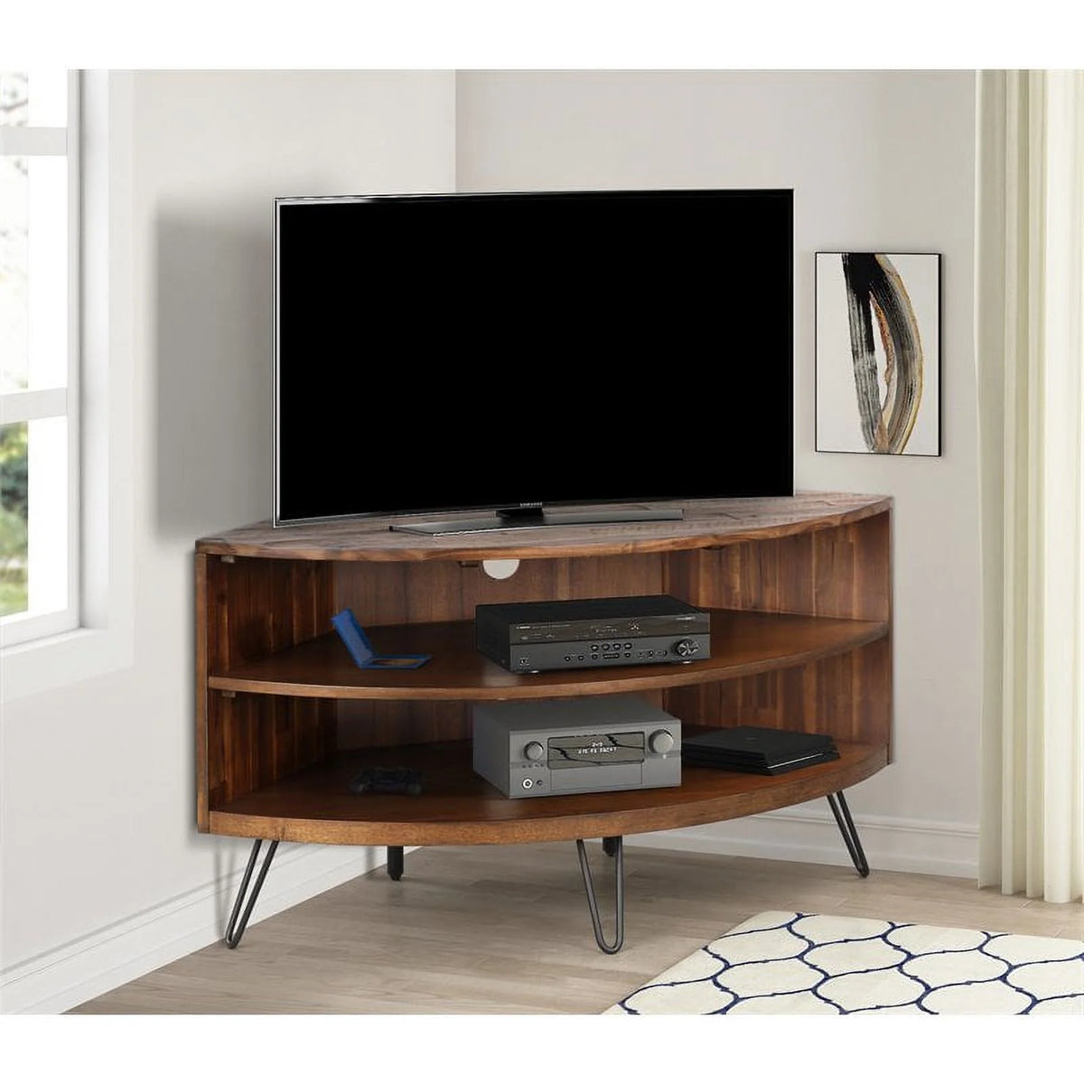 Brown Acacia Wood Corner Media Stand S54238
