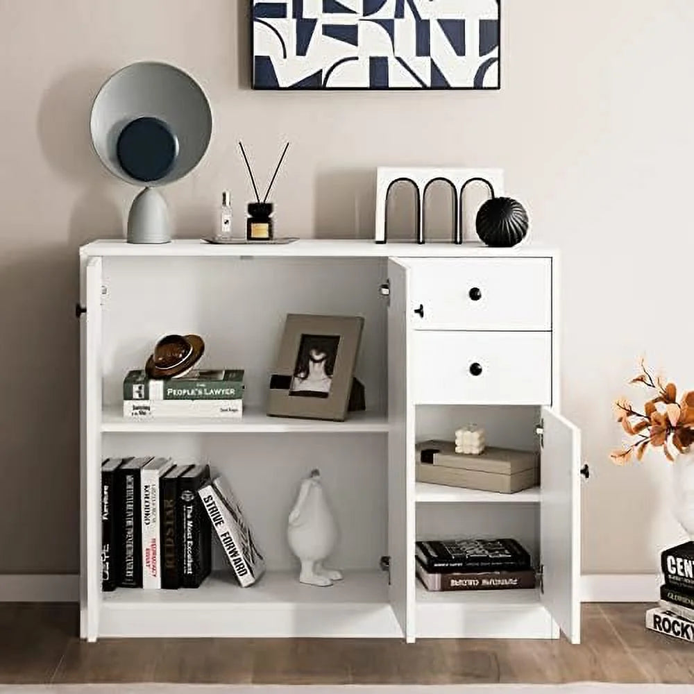 Buffet Cabinet with 2 Drawers 3-Door Adjustable Shelves White Q178
