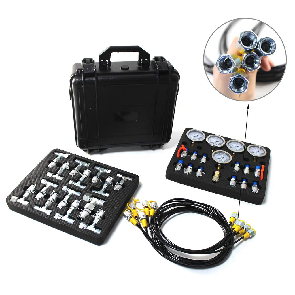Hydraulic Pressure Test Kit with 5 Gauges 5 Test Hoses 13 Couplings and 14 Tee Connectors S6692
