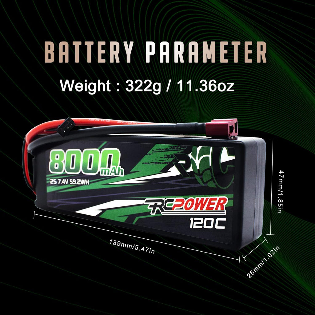 7.4V 8000mAh 2S 120C Hard Case Lipo Battery with T Plug (2Packs) O647