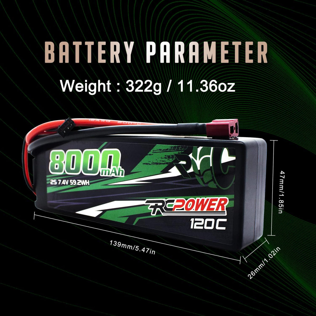 7.4V 8000mAh 2S 120C Hard Case Lipo Battery with T Plug (2Packs) O647