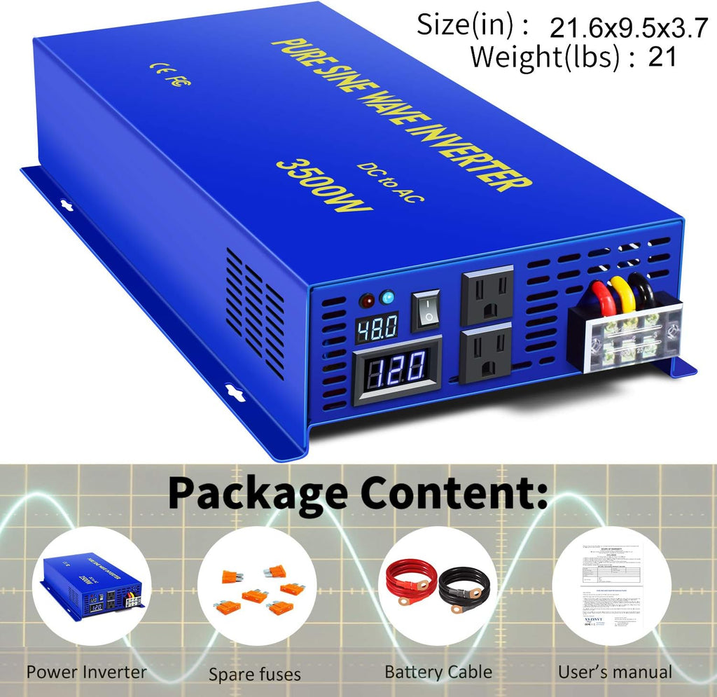 3500 Watt Pure Sine Wave Power Inverter 48V to 120V AC D9266