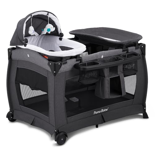 Grey Foldable Playpen with Bassinet, Mattress, Changing Table K274712