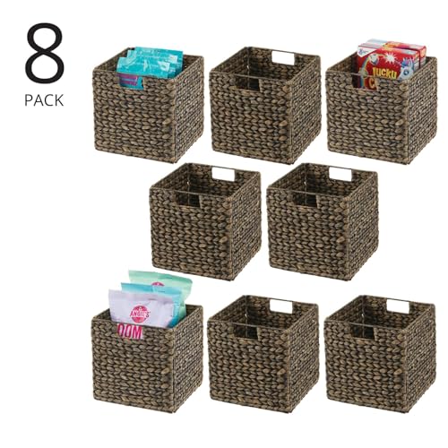 Black Wash Woven Hyacinth Cube Organizer Basket with Handles, 8 Pack S87708