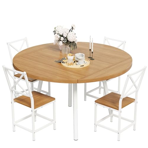 Round Dining Table Set for 4 with Drop Leaf C8856