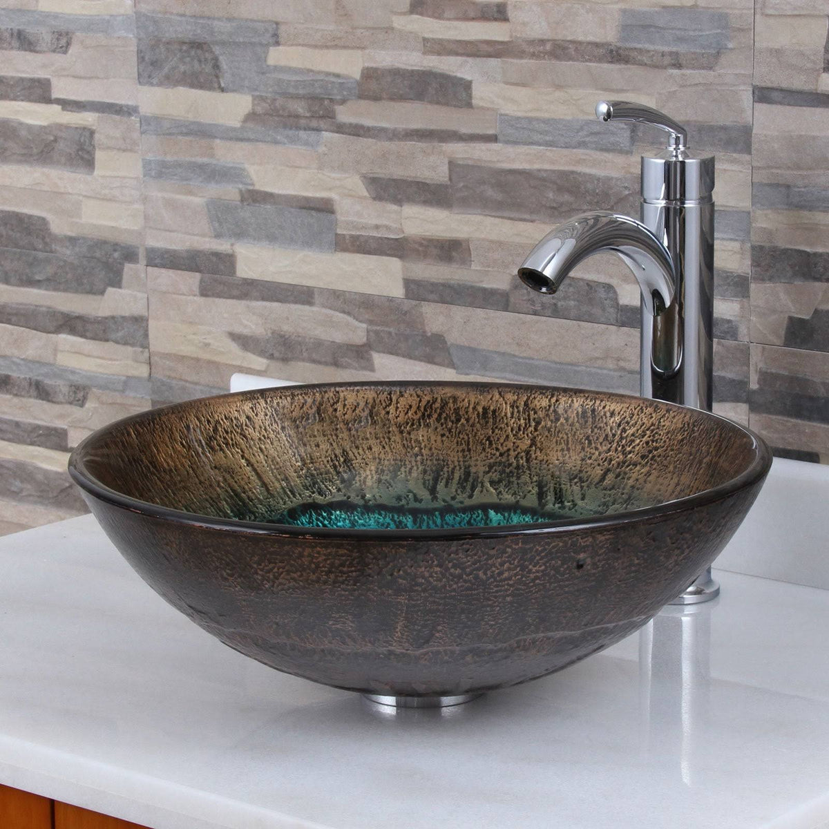 Tempered Glass Bathroom Vessel Sink & Brushed Nickel Faucet Combo W695