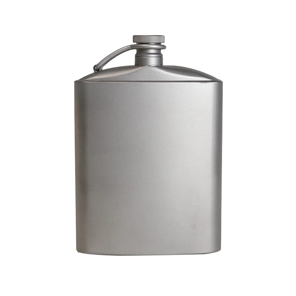 Titanium Flask Hip Flagon with Screw Clip Ultralight Hydration Flat Bottle with Ti Funnel R9336