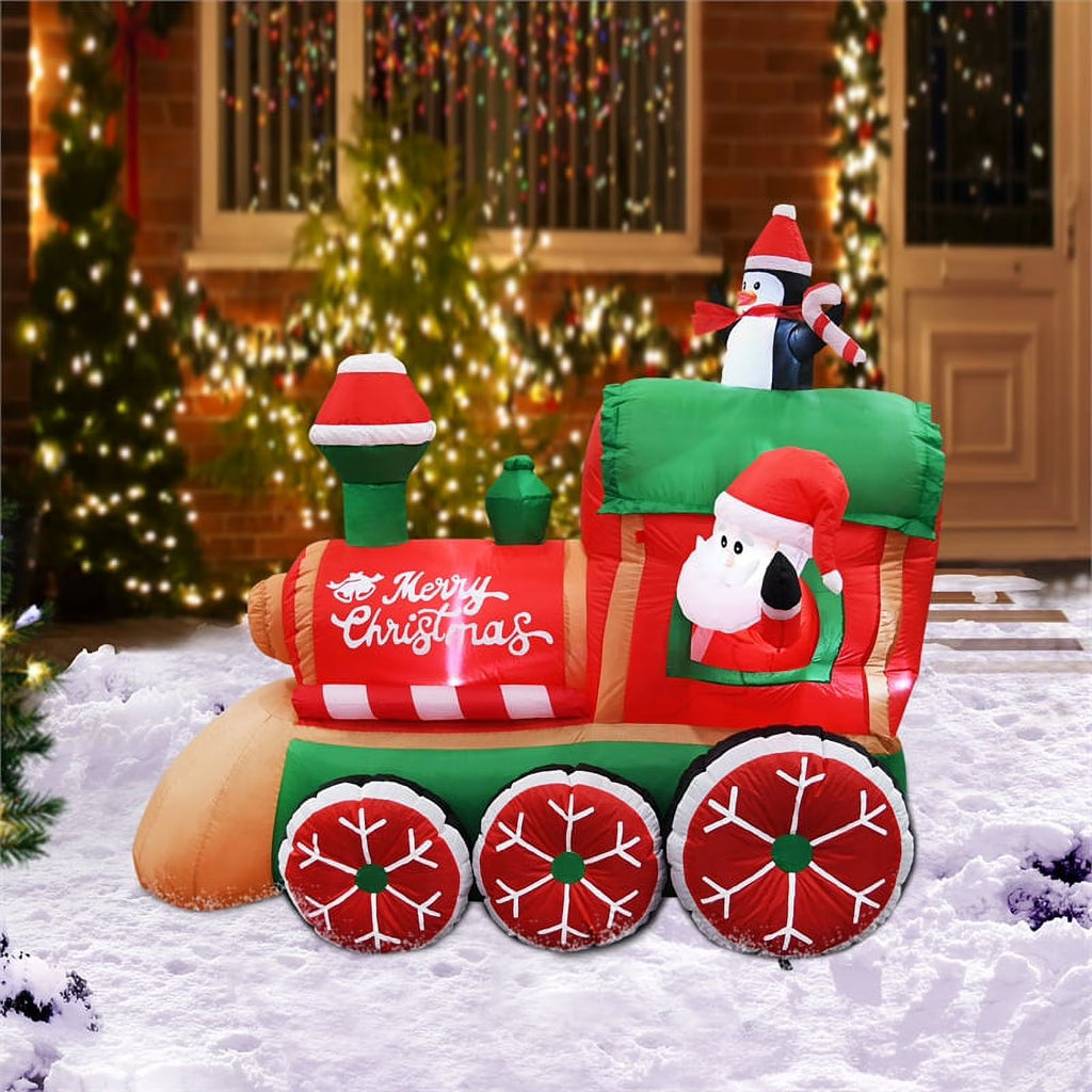 6.5FT Multi-Colored Christmas Penguins In The Train Inflatable X60166