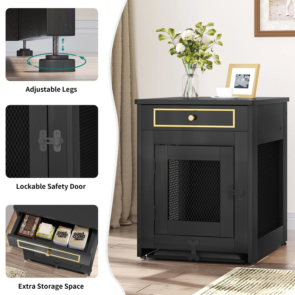 Black Wooden Dog Kennel End Table M6613