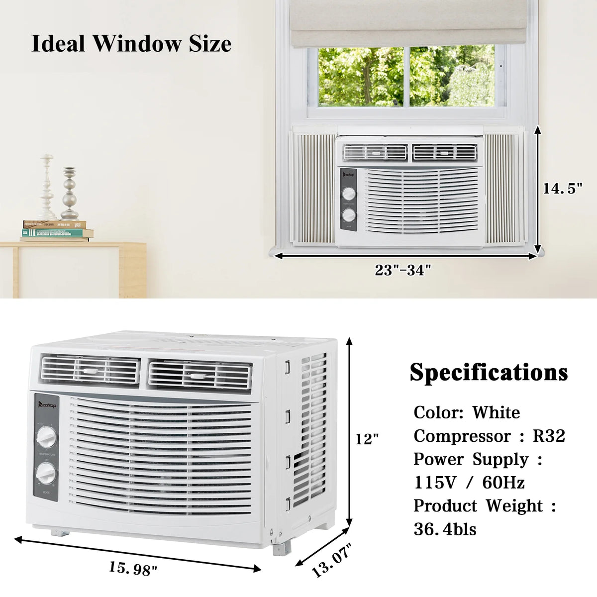 5000BTU 115V 450W White Window Air Conditioner T83269