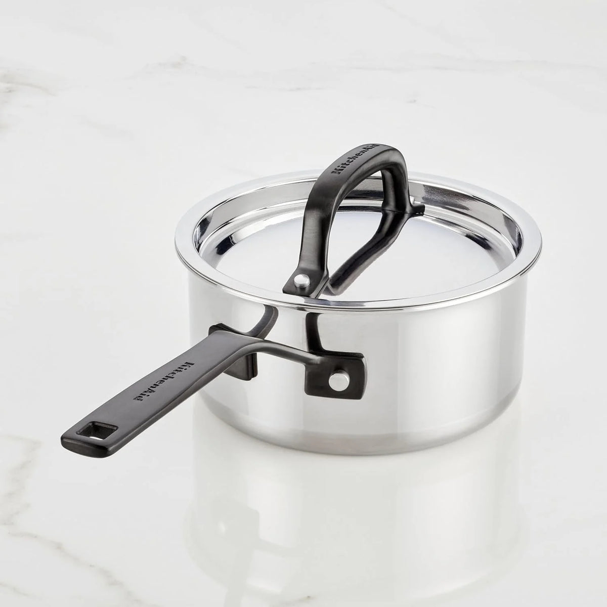 5-Ply Clad Polished Stainless Steel Saucepan with Lid, 3 Quart W976274