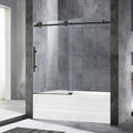 Frameless Sliding Bathtub Door with Shatter Retention Glass in Matte Black D8278