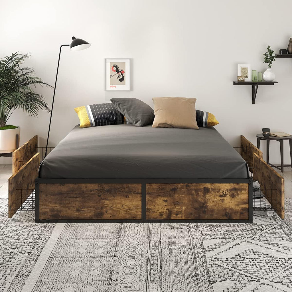 Industrial Full Size Metal Frame Bed with 4 Drawers E350