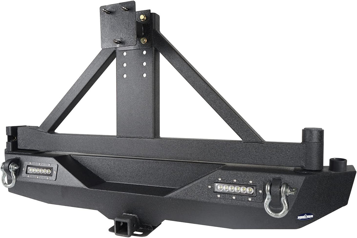 Rear Bumper with Spare Tire Carrier & Receiver Hitch & 2x LED Floodlights S69066