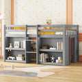 Grey LED Twin Low Loft Bed with Storage Shelves C3682