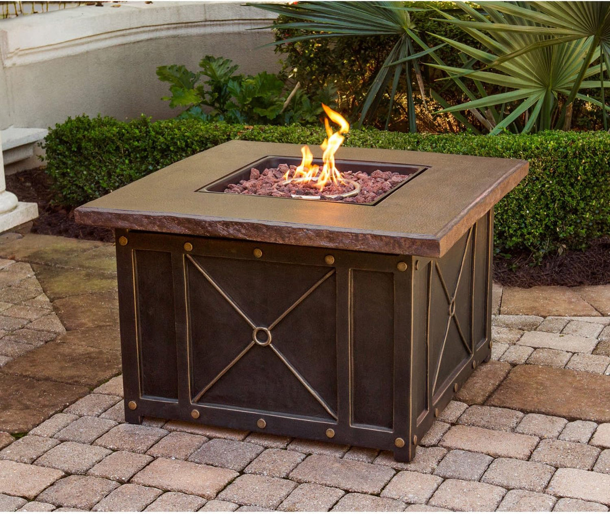 Square Gas Fire Pit with Durastone Top D13772