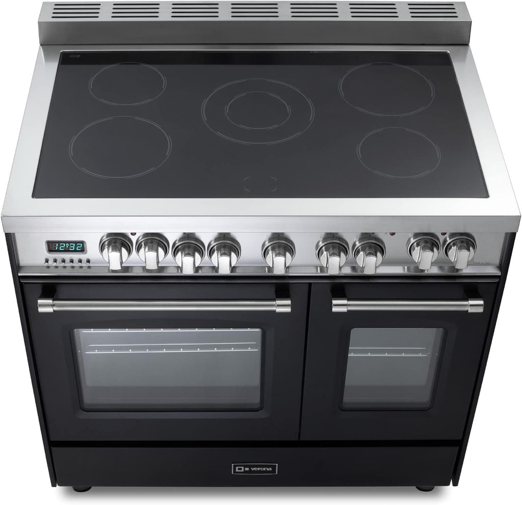 36 Inch All Electric Freestanding Range Double Oven Convection 5 Burners Matte Black V51478