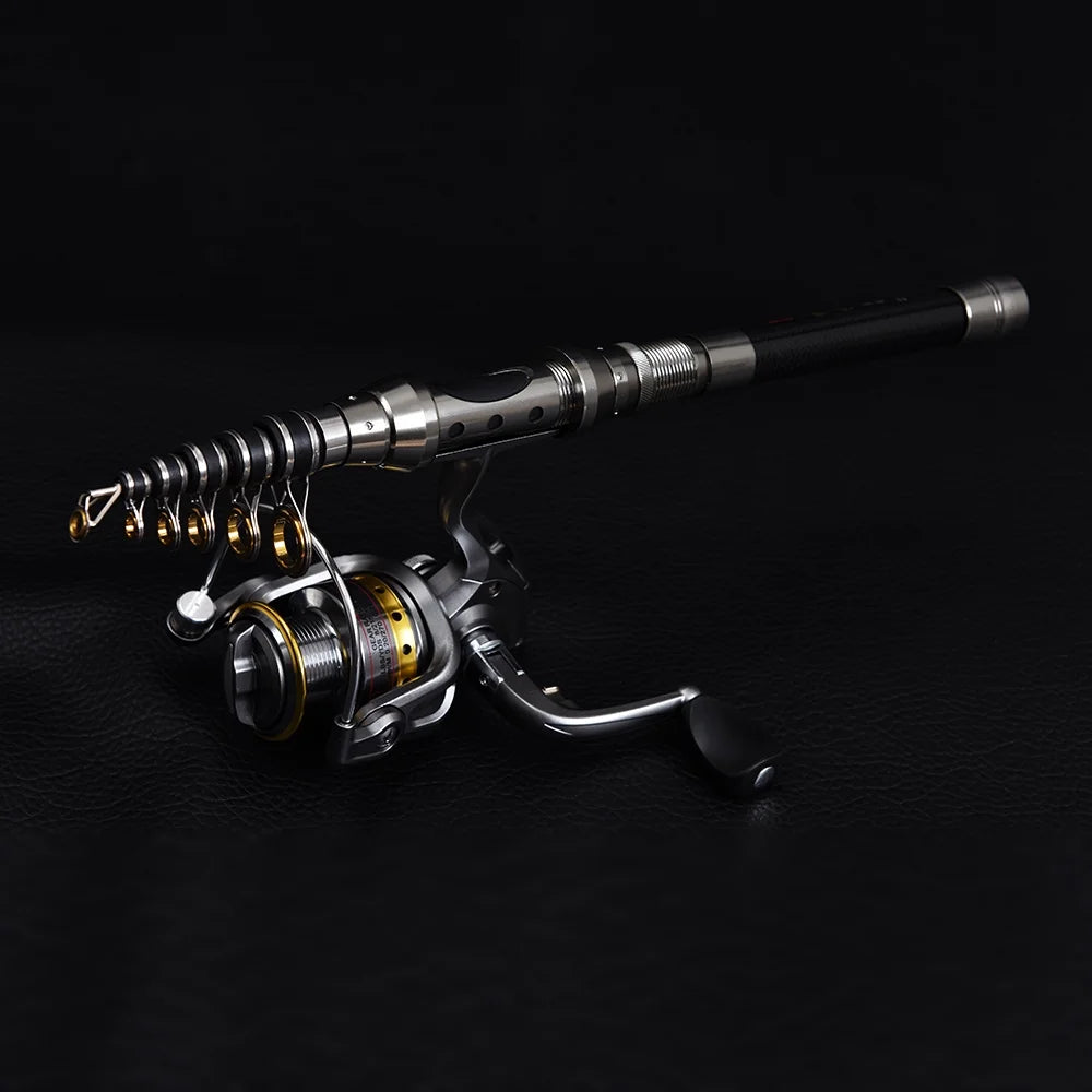 Telescopic Fishing Rod and Reel Combo Full Kit with 100M Fishing Line Lures Hooks Jig Head and Carrier Bag Case X1516
