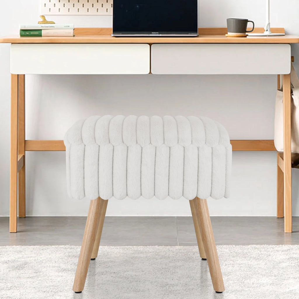 White Storage Ottoman Footstool with 4 Wood Legs V992109
