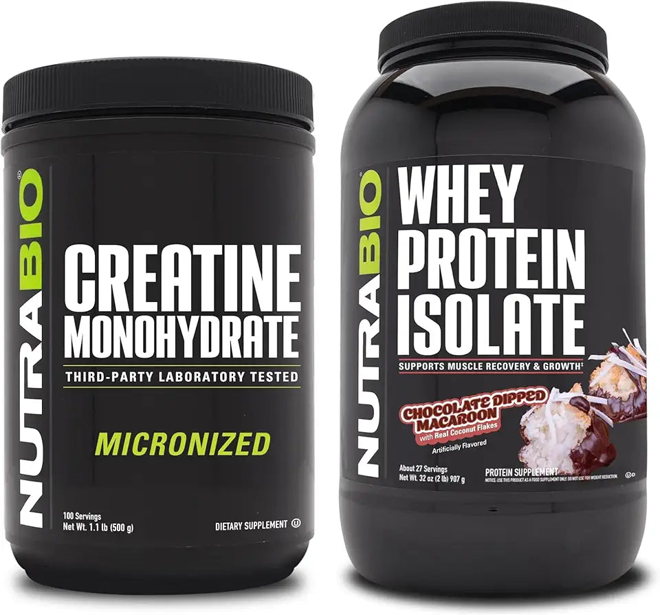 Unflavored Creatine Monohydrate and Chocolate Whey Protein Isolate Supplement Bundle X93569