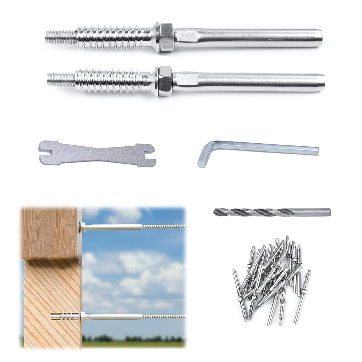 10Pair 3/16 T316 Cable Railing Kit Threaded Stud Hardware M71603