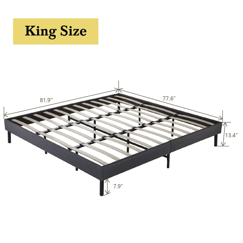 Grey King Size Upholstered Platform Bed Frame with Wood Slats X758