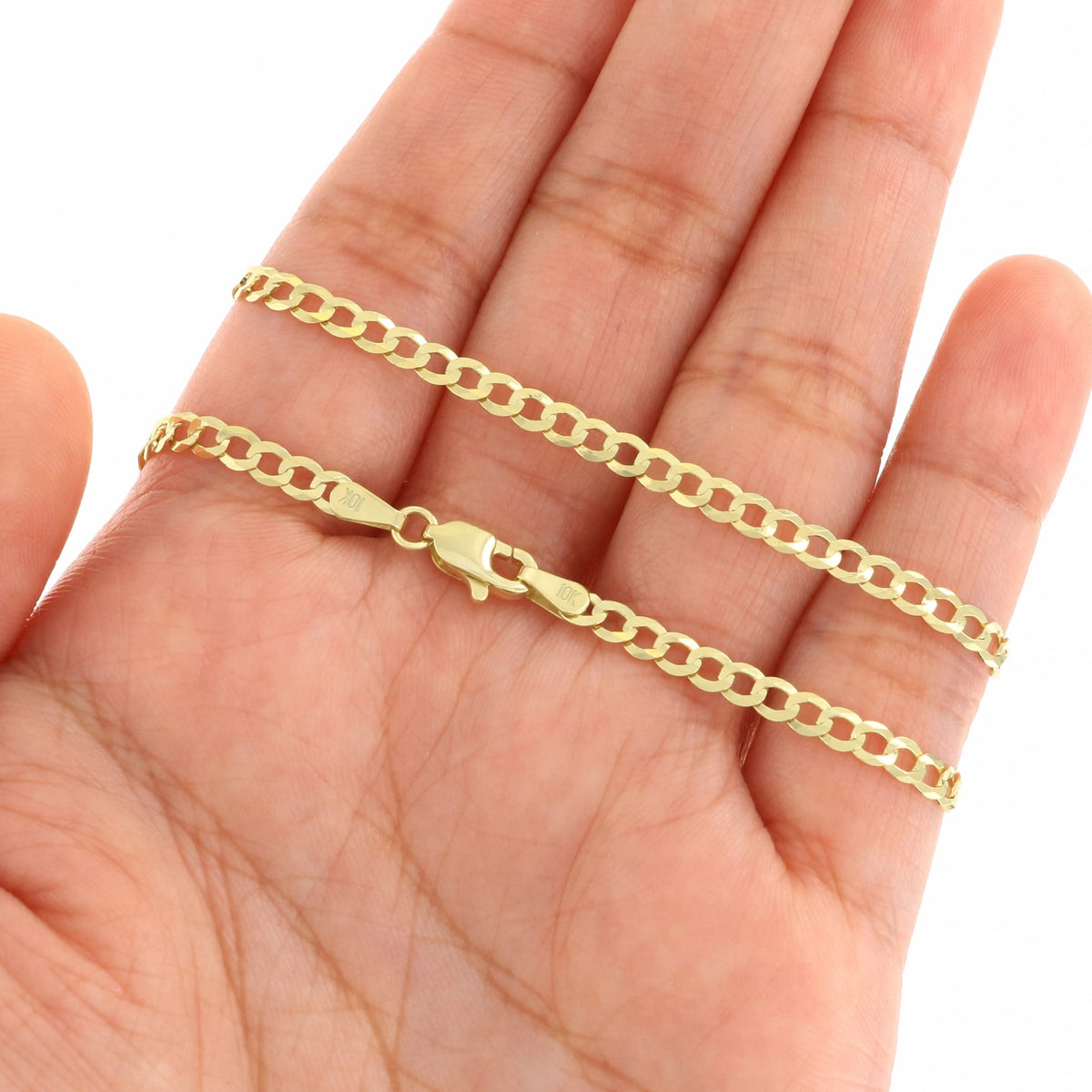 10k Yellow Gold 3mm Solid Cuban Curb Link Chain Bracelet or Anklet P91920