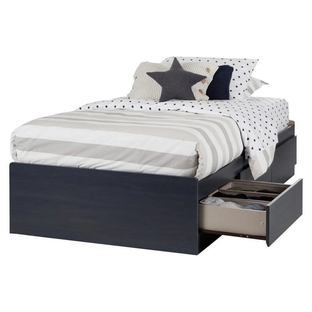 Blue Wood Twin Mates Bed with 3 Drawers L131