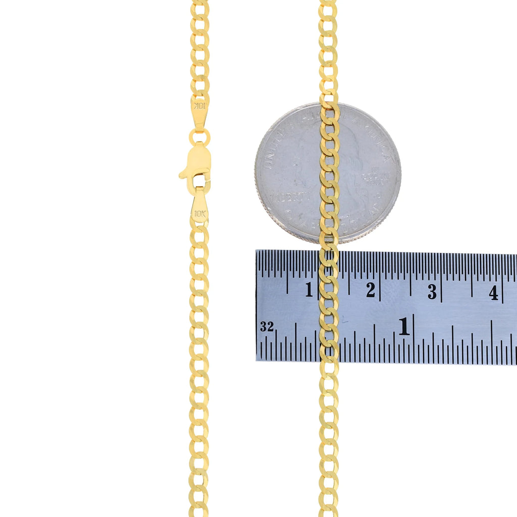 10k Yellow Gold 3mm Solid Cuban Curb Link Chain Bracelet or Anklet P91920