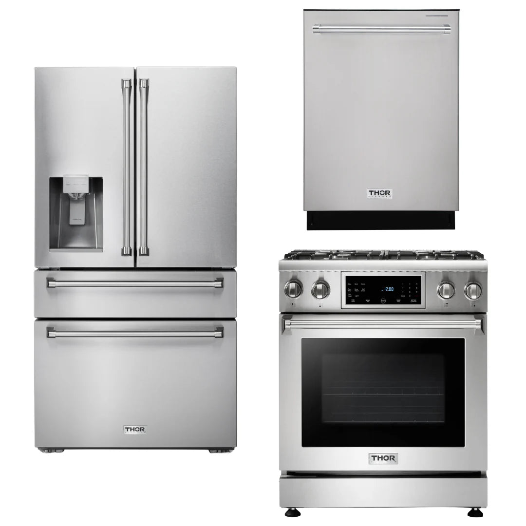 30 In. Propane Gas Range, Refrigerator with Water and Ice Dispenser, Dishwasher T485557