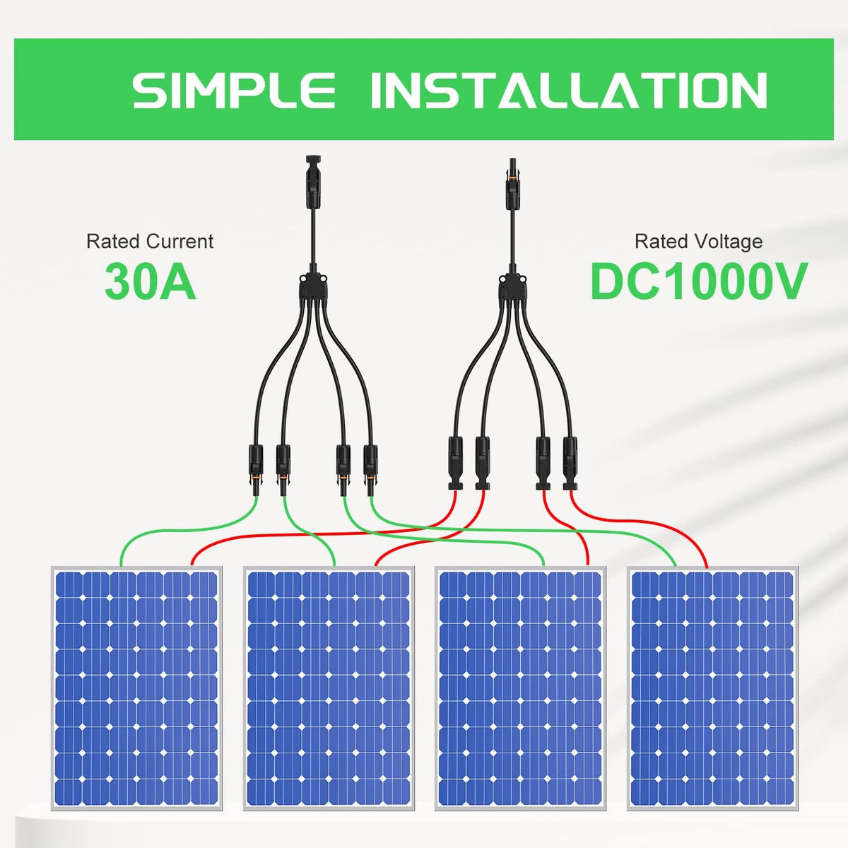Solar Connectors 30A Y-Branch Cable Parallel Adaptor Pair Pack of 2 O28333